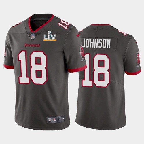 Men's Tampa Bay Buccaneers #18 Tyler Johnson Grey NFL 2021 Super Bowl LV Limited Stitched Jersey